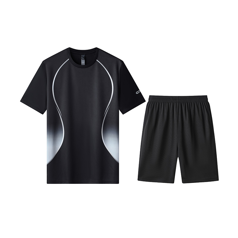 Quick-drying Short-sleeved Men's T-shirt Summer Sports suit Half-sleeved Loose Breathable Casual Fitness Running Black Sportswear