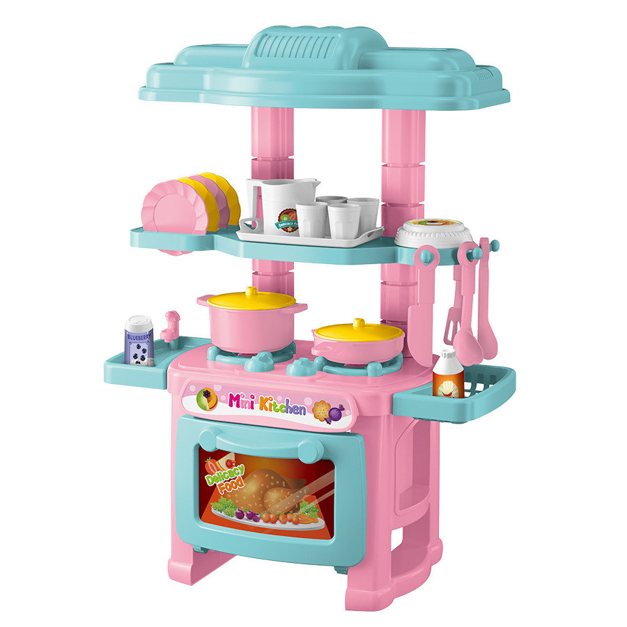 Cross-border simulation girl interactive cooking cooking stove tableware play house kitchen toys suit factory wholesale