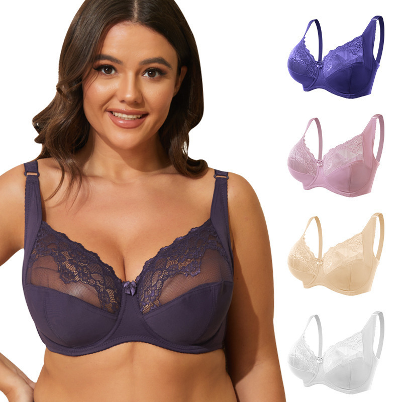 Cross-border European and American French side-breasted underwear G cup plus lace women's bra thin underwired bra wholesale factory