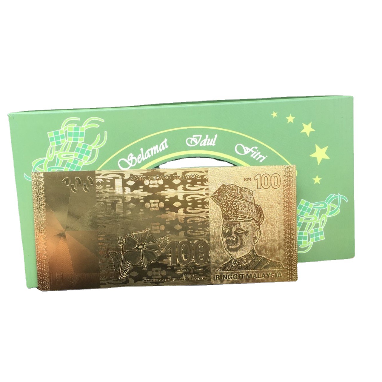 Malaysia Gold Foil Color Gold Banknote Green Leather Green Bag Red Encapsulated Overseas Gold Coin Gift
