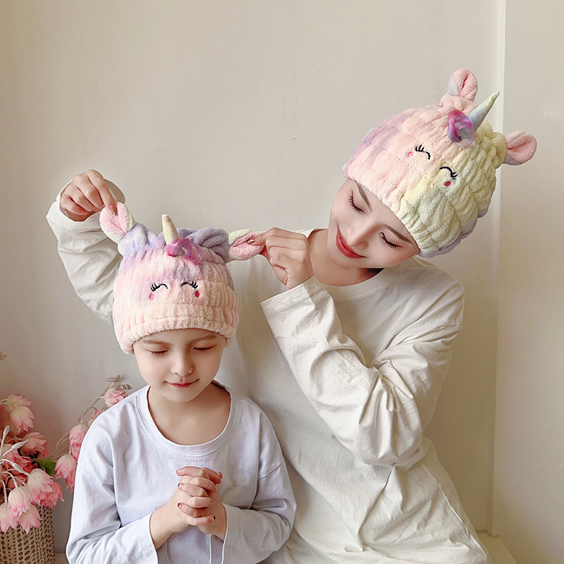 Children's hair cap wholesale coral fleece cartoon rabbit ear absorbent cap female adult shower cap factory wholesale