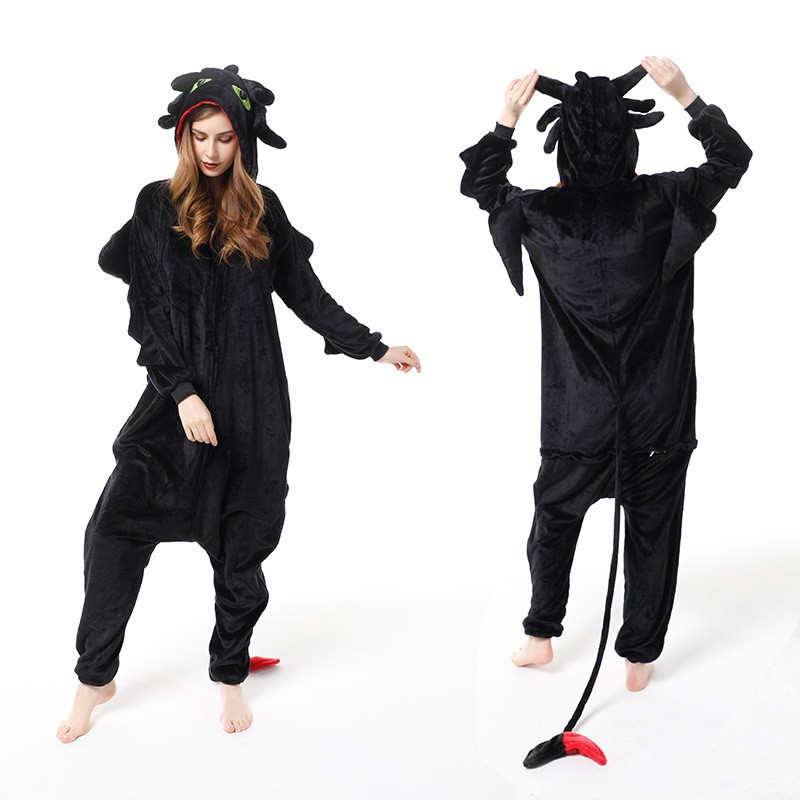Cartoon conjoined pajamas two-dimensional dragon training autumn and winter toilet version home pajamas mixed batch autumn and winter flannel mixed batch