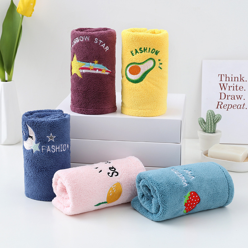 Double Coral Fleece Dry Hair Towel Shower Cap Thickened Soft Absorbent Cartoon Pattern Embroidery Toe Towel Factory Straight Hair