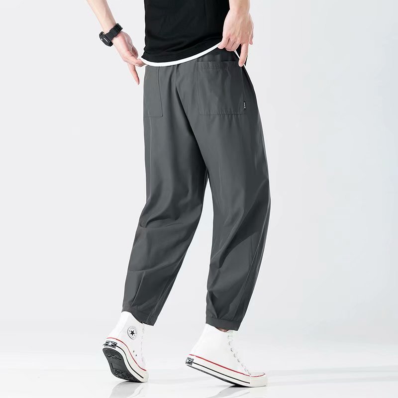 Summer Thin Ice Silk Sports Casual Pants Men's Korean-style Fashionable All-match Large Size Loose Straight Ankle-length Pants for Students