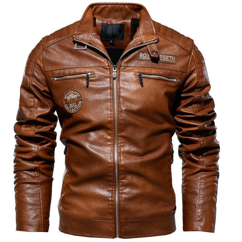 Cross-border Large Size Men's Leather Jacket Autumn and Winter New Men's Puleather Jacket Men's European and American Motorcycle Clothes Fleece-lined Leather Jacket for Men