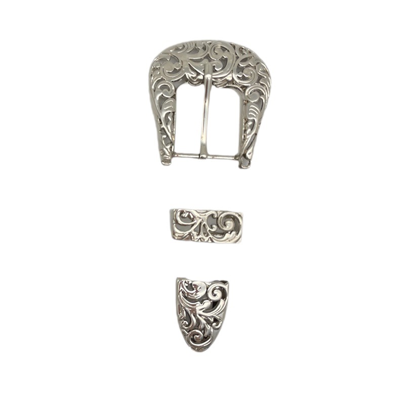 New 28mm waist accessories ethnic style metal belt buckle zinc alloy carved printing three-piece belt buckle