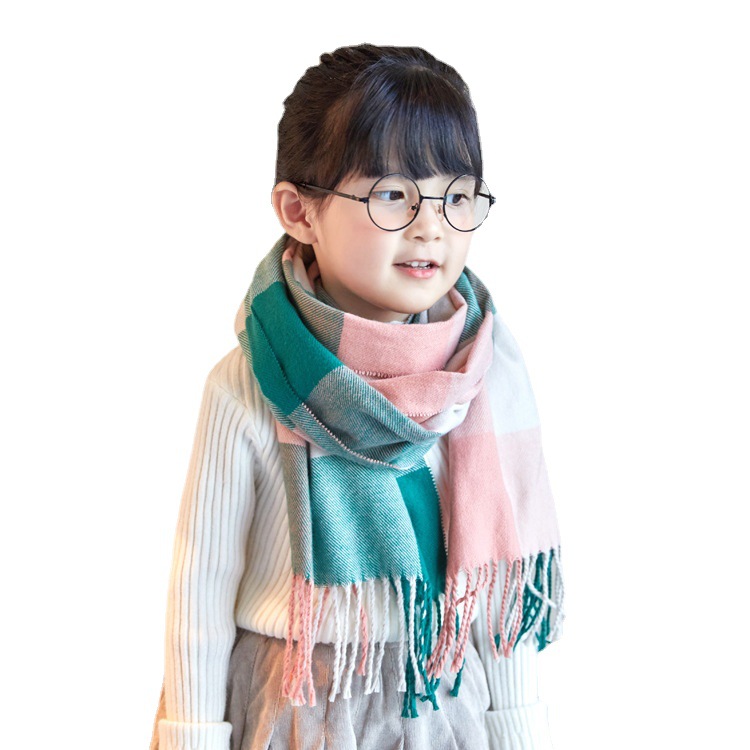 2022 Autumn and Winter Children's Cashmere Plaid Scarf Long Baby Thickened Warm Scarf Parent-child Shawl for Boys and Girls