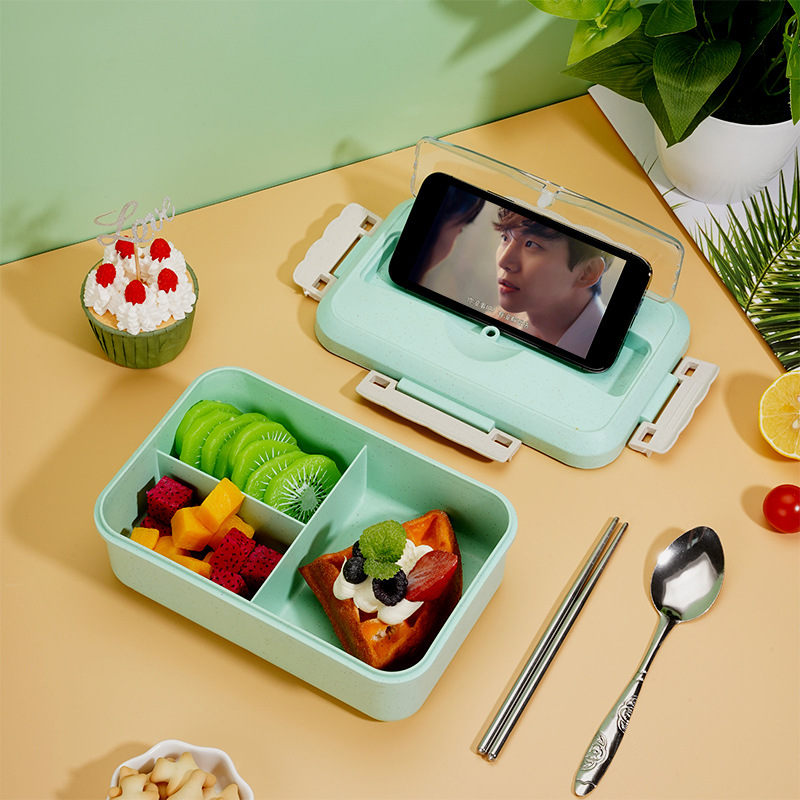 Japanese style Nordic style lunch box stainless steel tableware student office worker outdoor portable wheat straw sealed compartment