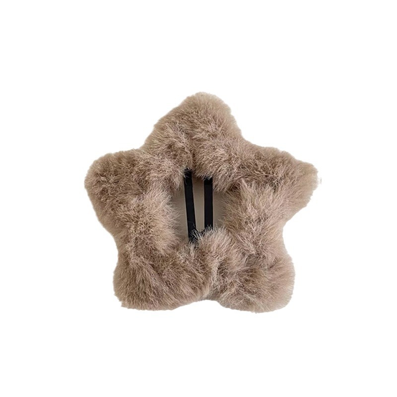 Furry beige simple Star BB clip ins girl autumn and winter plush five-pointed star side clip cute hair accessories hairpin