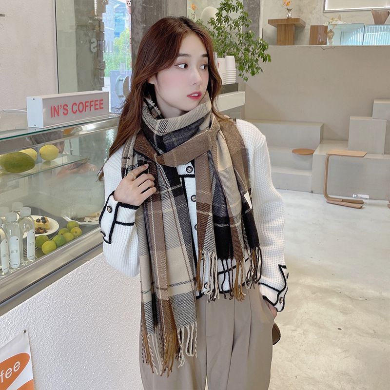 2024 New Scarf Women's Autumn and Winter Korean-style All-match Plaid Thickened Student Couple's Scarf Men's Imitation Cashmere Warm