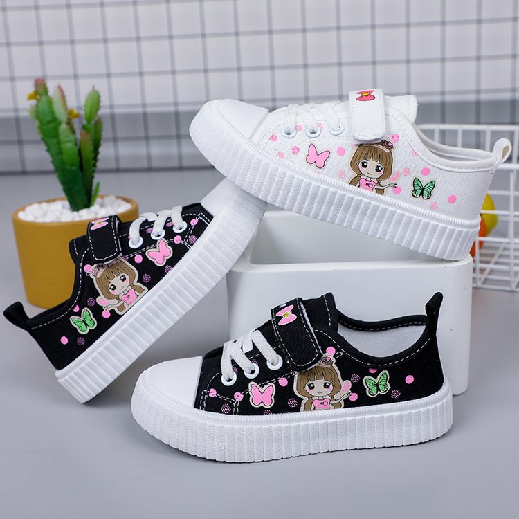 Children's cartoon canvas shoes girls' flat casual sneaker student flat lightweight running board shoes