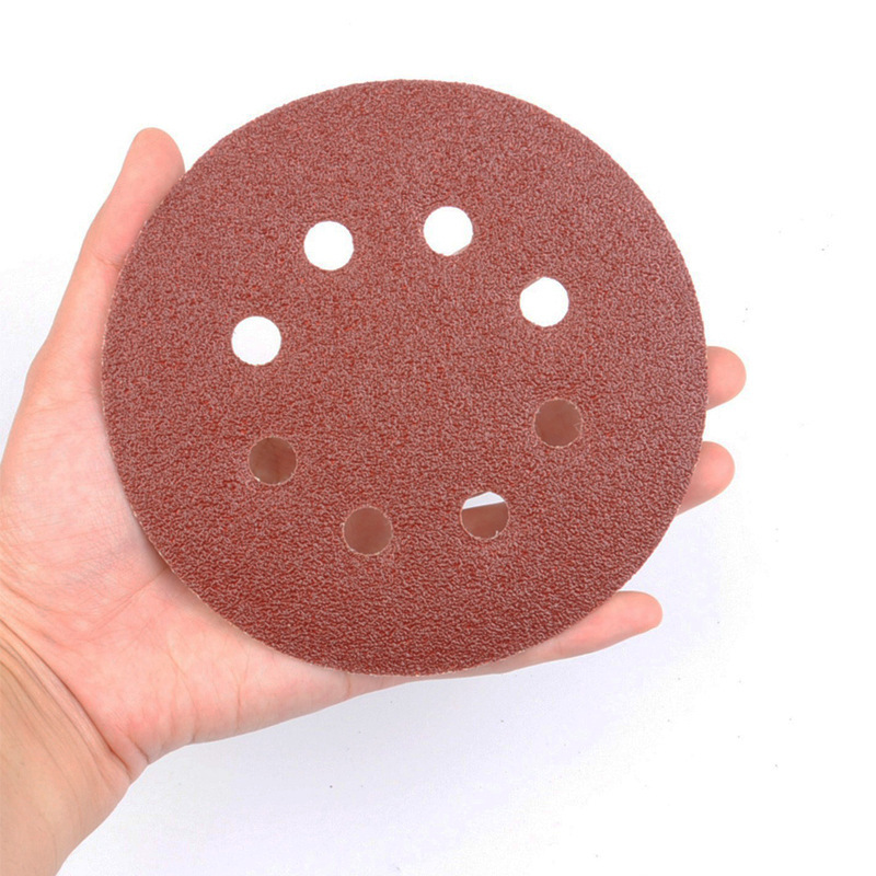 Red sand back velvet 5 inch 8 hole flocking disc sandpaper air grinding flocking sandpaper cross-border e-commerce Amazon manufacturers