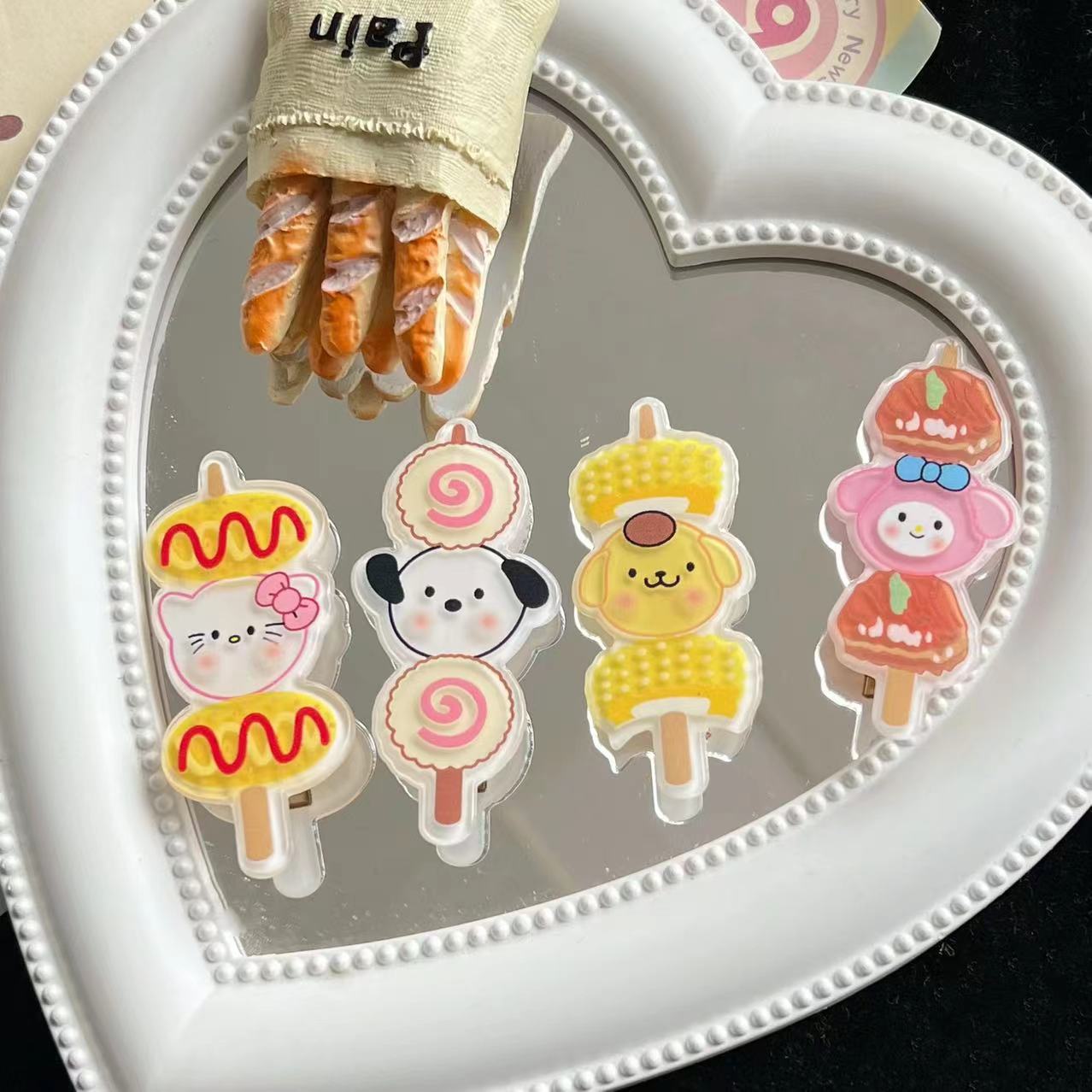 ins可愛食玩串串三麗鷗搞怪小眾烤串髮夾少女劉海夾邊夾卡通頭飾