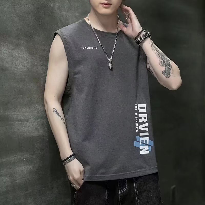 2023 American Style Retro Street Style Distressed Printed T-shirt Sleeveless Camisole Men's and Women's Summer Top