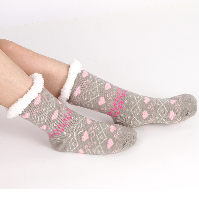 Floor socks jacquard Christmas fleece-lined non-slip snow bar socks cross-border hot sale thickened lambswool indoor long knitted socks