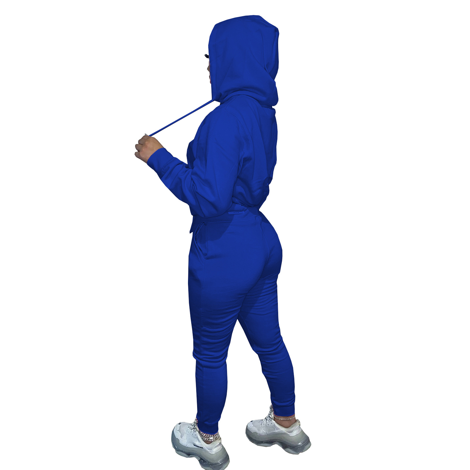 HR8197 European and American women's clothing  independent station supply autumn and winter plus velvet drawstring hooded two-piece set_voghion.com