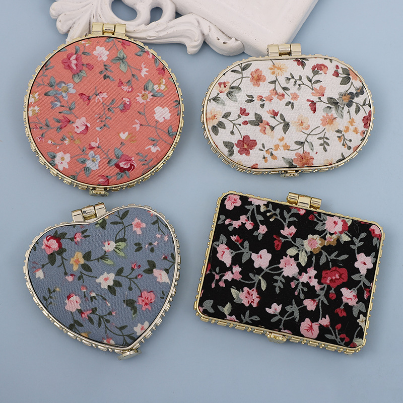 Chinese Style Overseas Gift Artistic Retro Cloth Printed Double-sided Folding Portable Mini Makeup Small Mirror