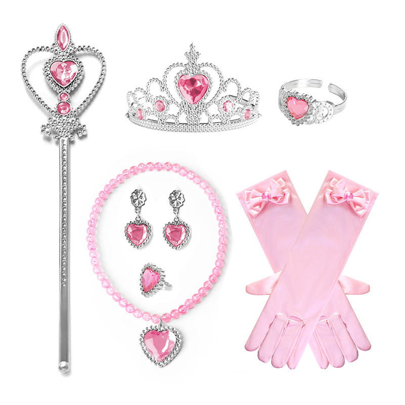 Frozen Princess Love Necklace Set Girls' Princess Jewelry Children's Heart with Diamond Crown Magic Wand