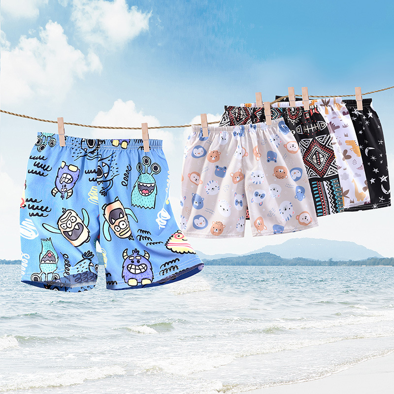 2024 Summer Children's Thin Silk Printed Beach Shorts Children's Loose Casual Pants Baby's Five-point Pants