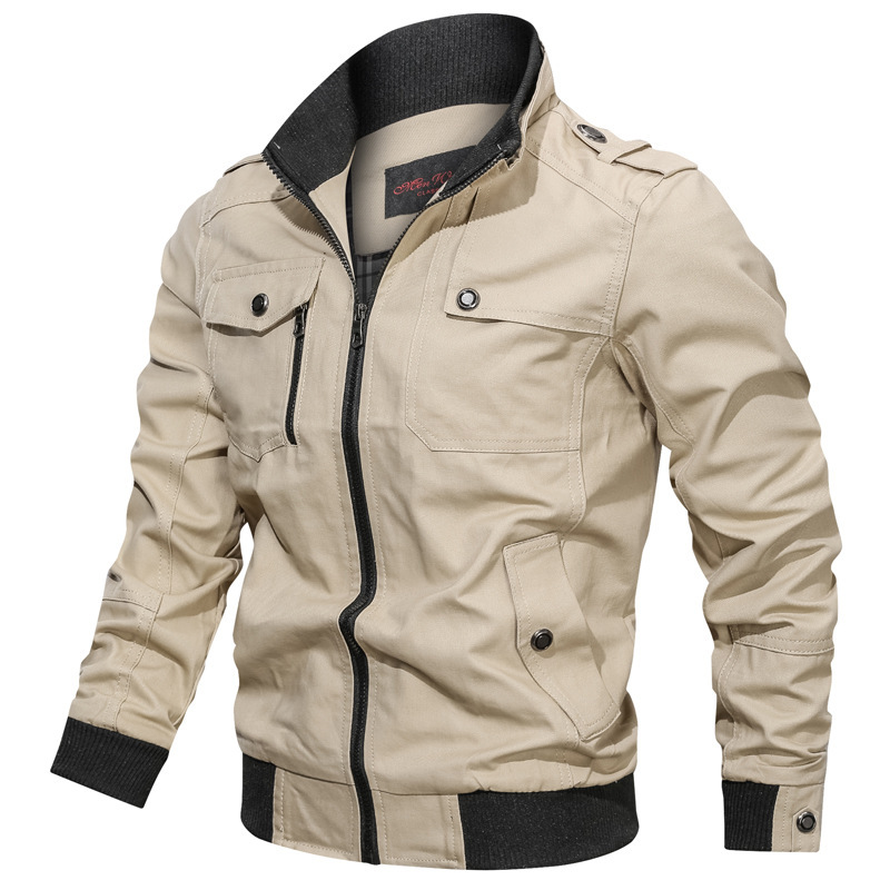Cross-border AliExpress Amazon New Casual Solid Color Jacket Zipper Collar Large Size Jacket Men's Pure Cotton Jacket