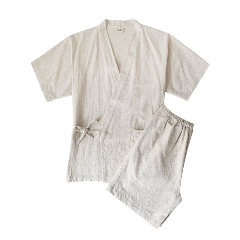 Lusu Cotton Linen Chinese-style Split Home Clothes Two-piece Set for Men and Women Couple Sweat Clothes Massage Clothes Absorbent