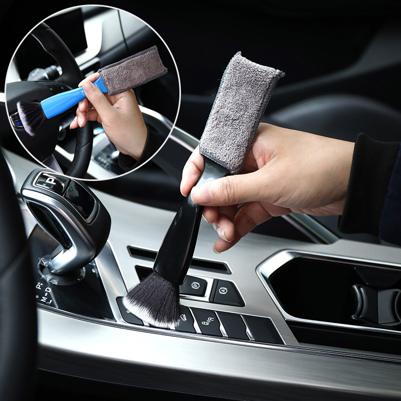 Cross-border hot-selling car interior cleaning brush air conditioner air outlet dust cleaning double-headed brush interior soft hair detail brush