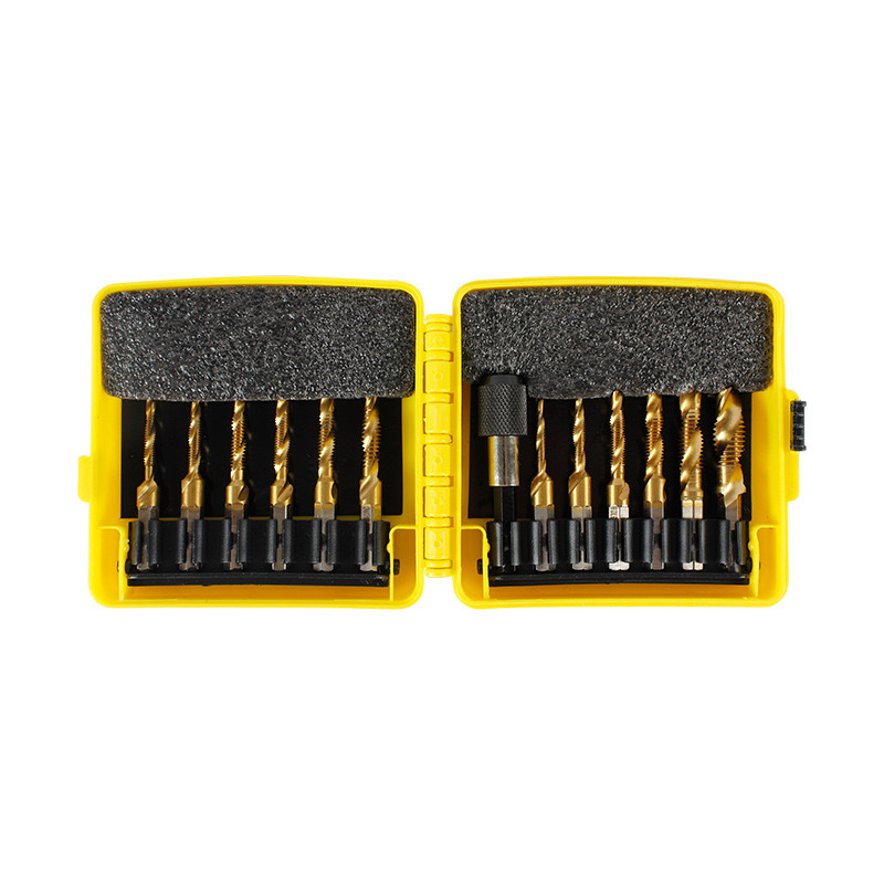 Cross-border hot selling in stock 13-piece set of composite tap suit tapping drill chamfering integrated composite wire tapping