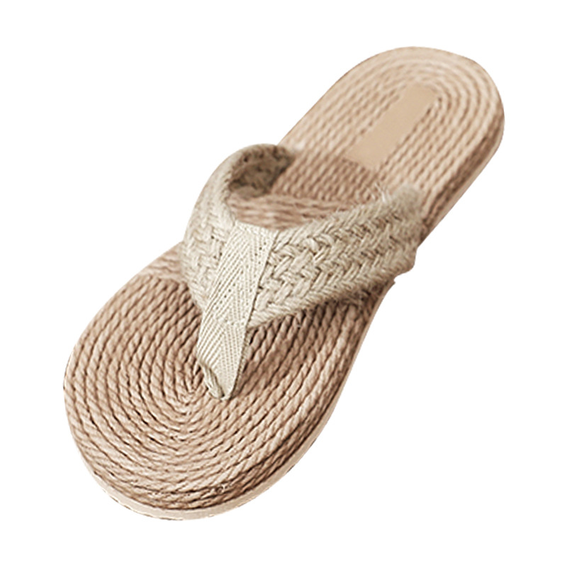 2021 new flip-flops women's summer wear fashionable imitation linen flat sandals Internet celebrity casual beach sandals women