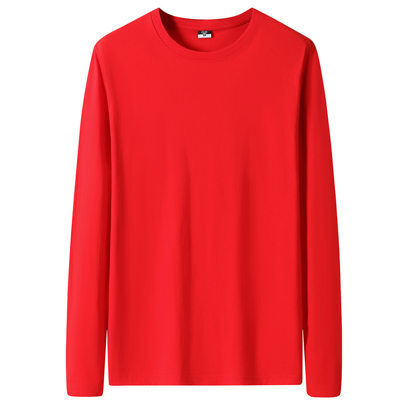 200g pure cotton men's long sleeve T-shirt spring and autumn trend loose pure white sweater base shirt autumn men's clothing
