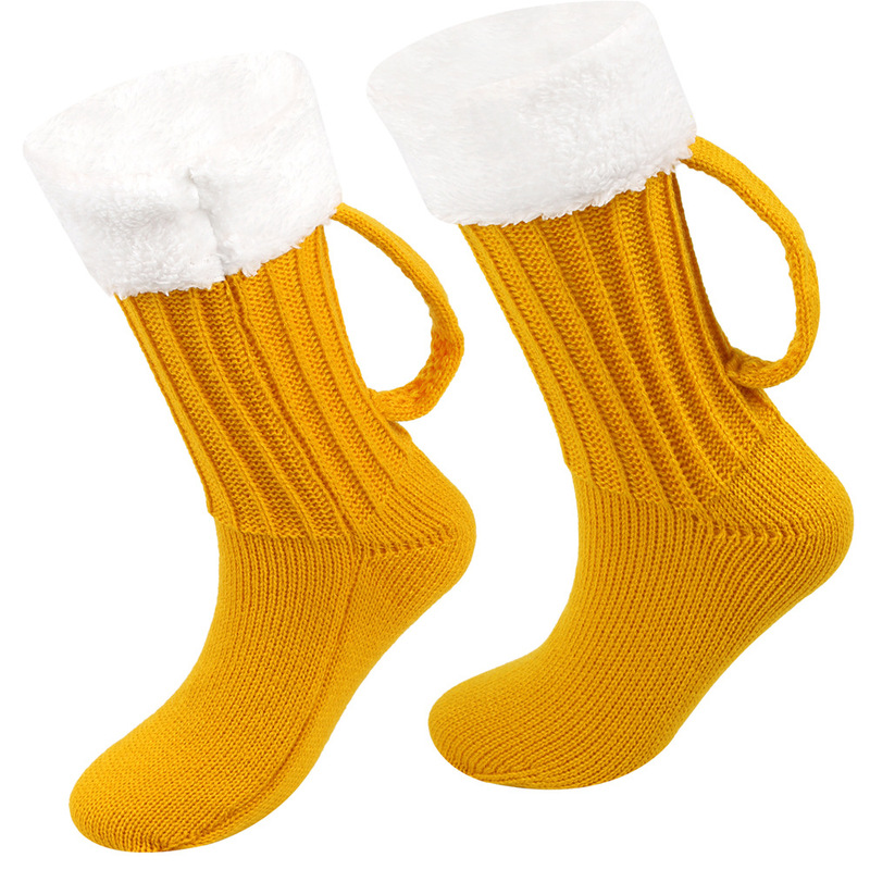 ビールの靴下の太い毛糸の靴下の3d Beer Mug Socksの秋冬のメリヤスの足のカバーの床の靴下の保温の中で靴下|undefined