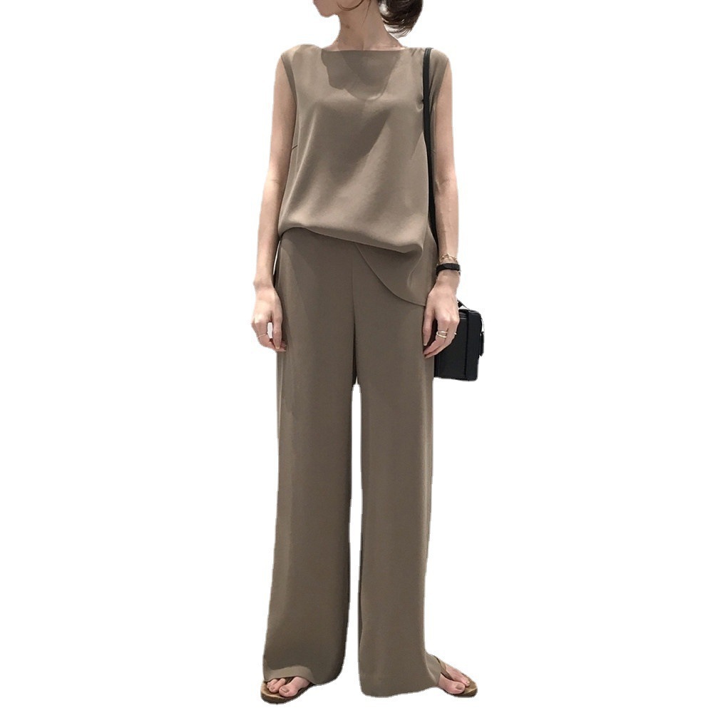 5 Color Spot 2022 Summer New Korean Style Slimming Suit Women's Draped Sleeveless Vest Wide Leg Pants Two-piece Set for Women