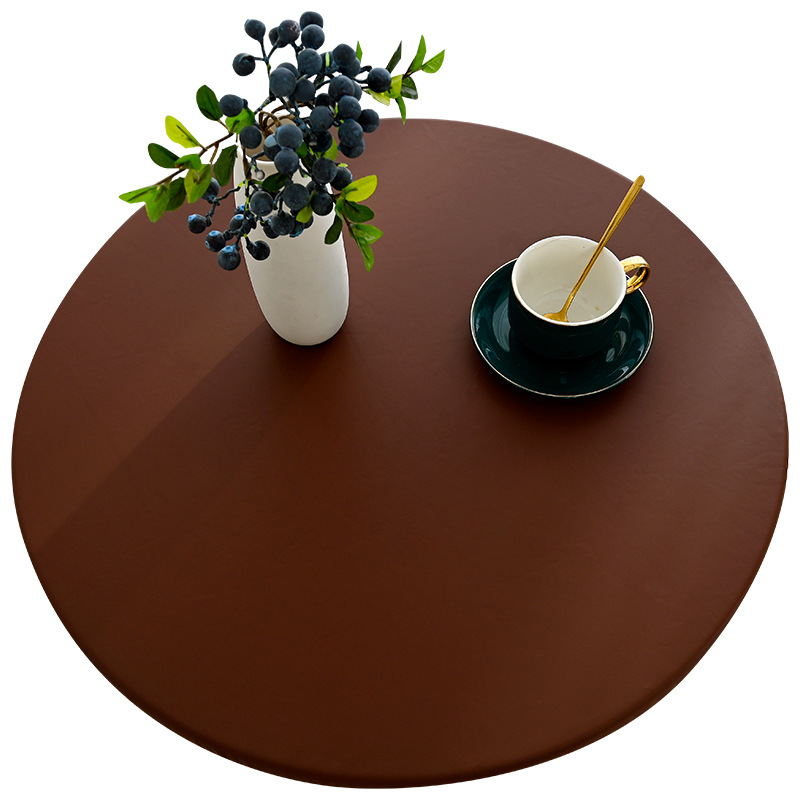 Lambskin Table Cover PU Solid Color Round All-inclusive Tablecloth Leather Table Mat Waterproof and Oil-proof Light Luxury Household Tablecloth Coffee Table