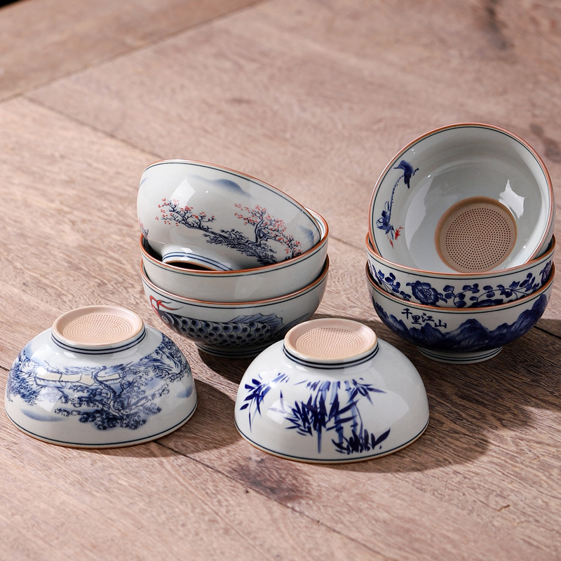 Light luxury old clay tea strainer Chinese retro kung fu tea set accessories tea strainer household blue and white tea strainer