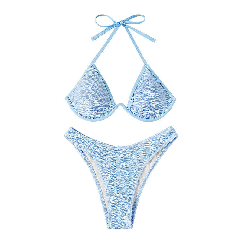 2024 new foreign trade lace-up backless beach bikini multi-color steel triangle split swimsuit swimsuit wholesale