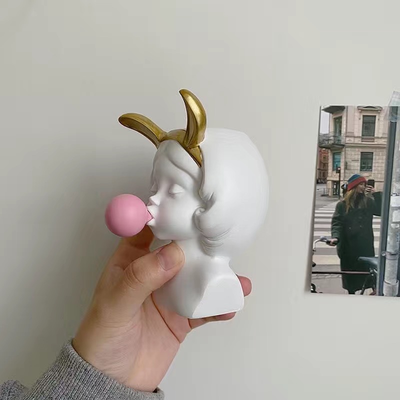 ins Rabbit Ear Bubble Blowing Girl's Pen Case Rabbit Ear Girl's Storage Vase Resin Ornaments Girl's Heart Room Decoration