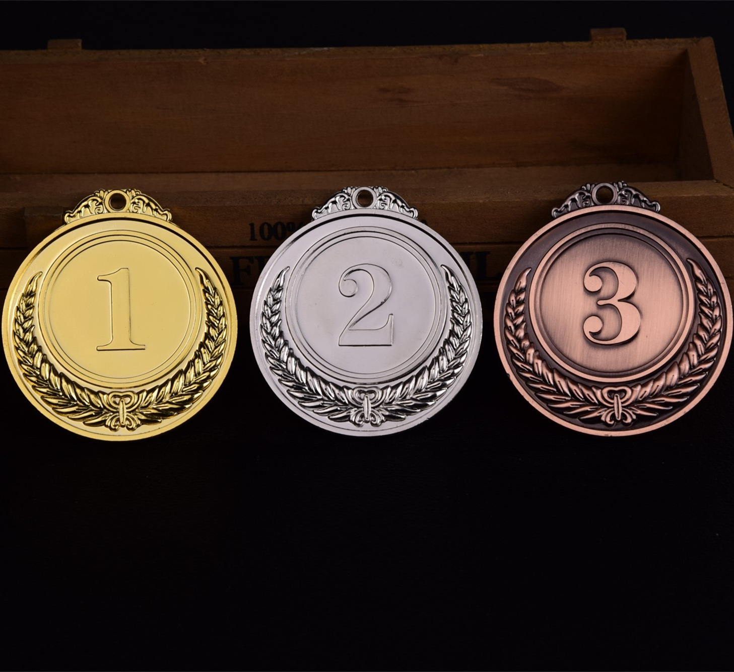 Factory Wholesale Amazon Medals General Wheat Ears Gold Silver Bronze Metal Games Medals 123 Medals