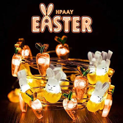 Carrot Rabbit Shape Easter Day Decoration Light String 3D Egg Battery Box Copper Light Easter Light String