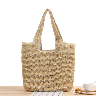 A generation of European and American fashion single shoulder straw woven bag Mori hand woven bag leisure large capacity beach bag