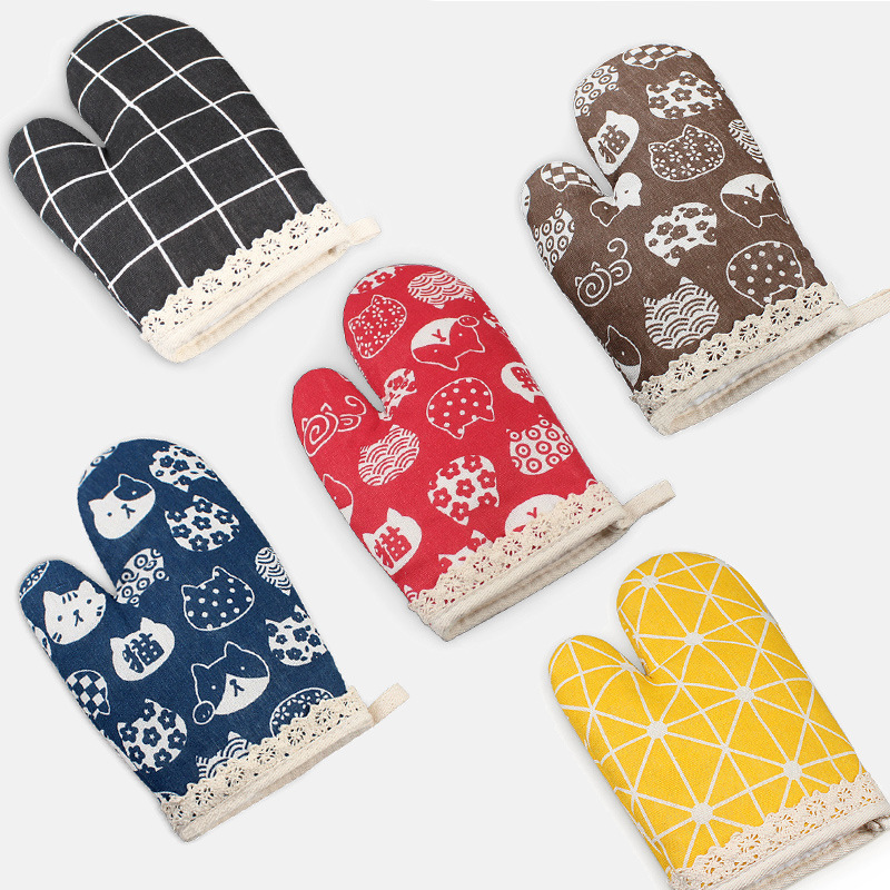 Lace anti-scald anti-heat gloves heat insulation gloves thickened microwave oven oven kitchen home special high temperature resistant baking
