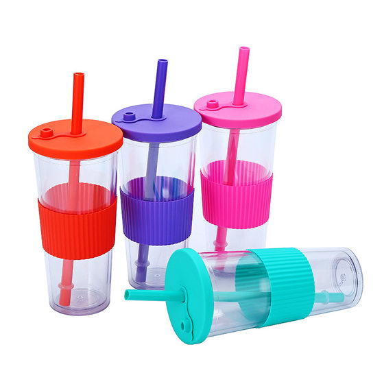 Factory new cross-border Amazon portable double-layer plastic cup large hole universal pearl milk tea lid suction tube Cup