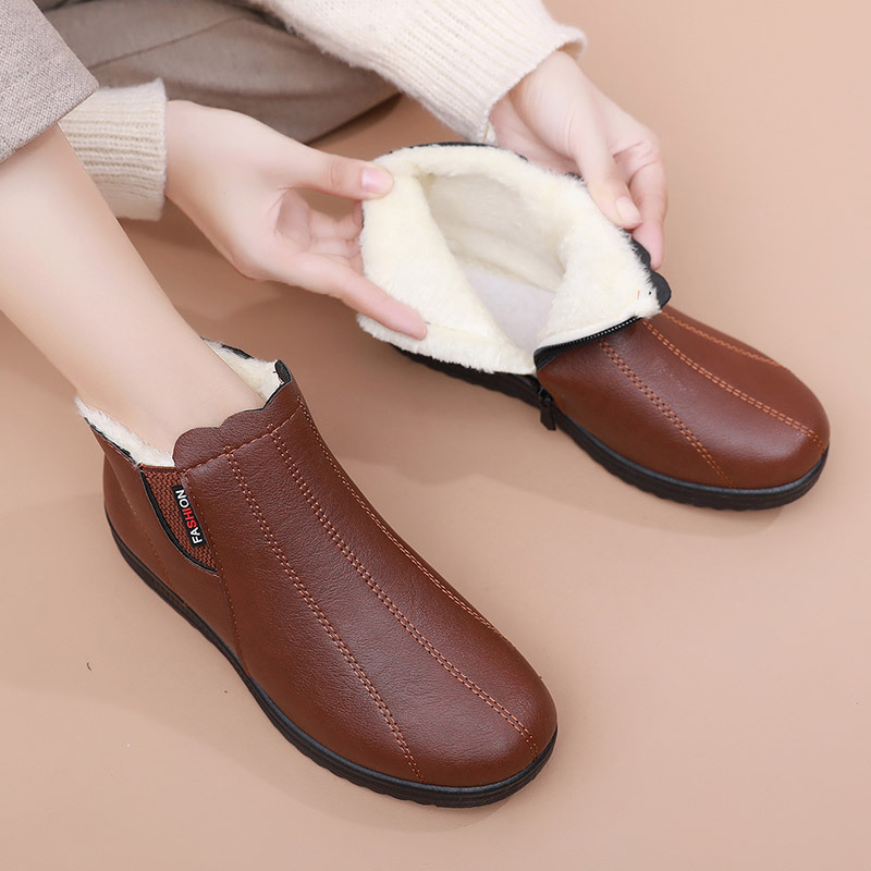 Mother's shoes cotton-padded shoes middle-aged winter warm non-slip soft bottom short boots grandma middle-aged and elderly women's shoes fleece-lined elderly leather shoes