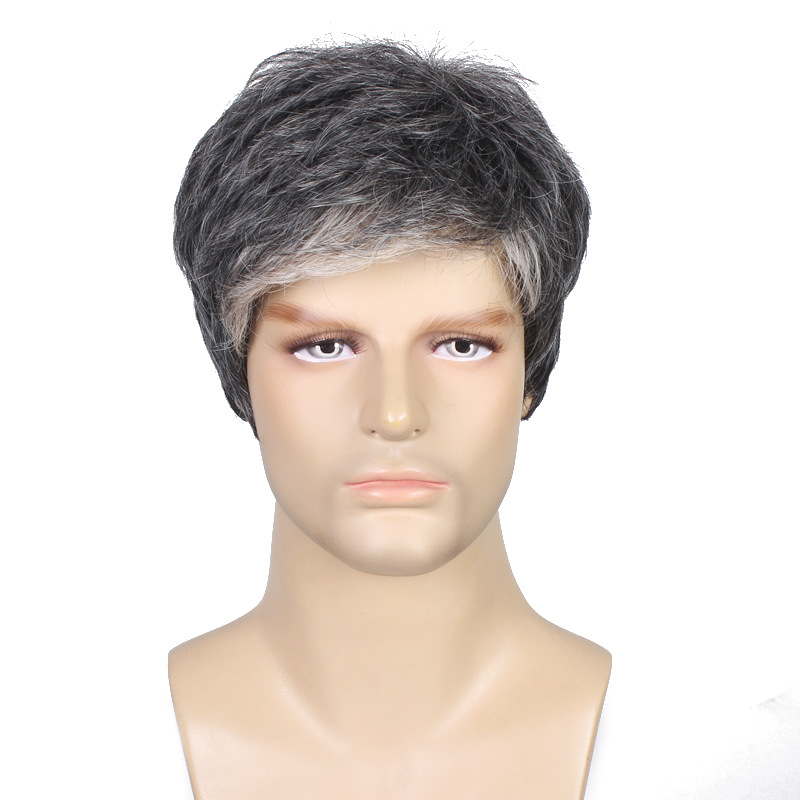  cross-border new European and American wig men's wig fluffy short hair mechanism chemical fiber wig headgear