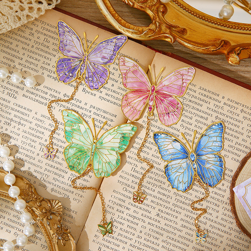Flower Spy Language Series Metal Bookmark Student Art Fan Butterfly Metal Bookmark Creative Gift Bookmark