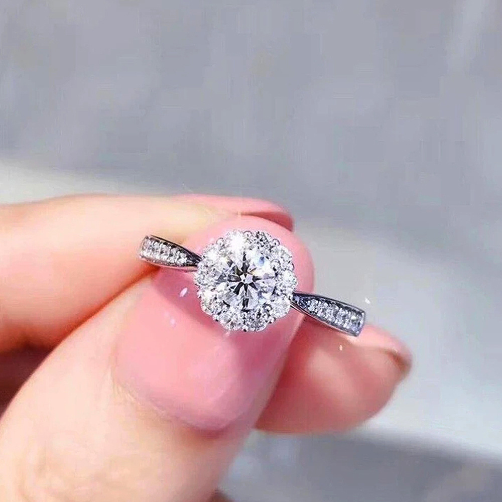 曹適快手直播貨源 輕奢時尚花苞形訂婚戒指 浪漫婚禮新娘指環