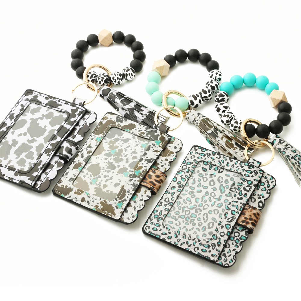2023 New Silicone Bead Card Bag Western Style Cow Head Bag Silicone Bead Bracelet Card Bag Keychain Women's Wallet