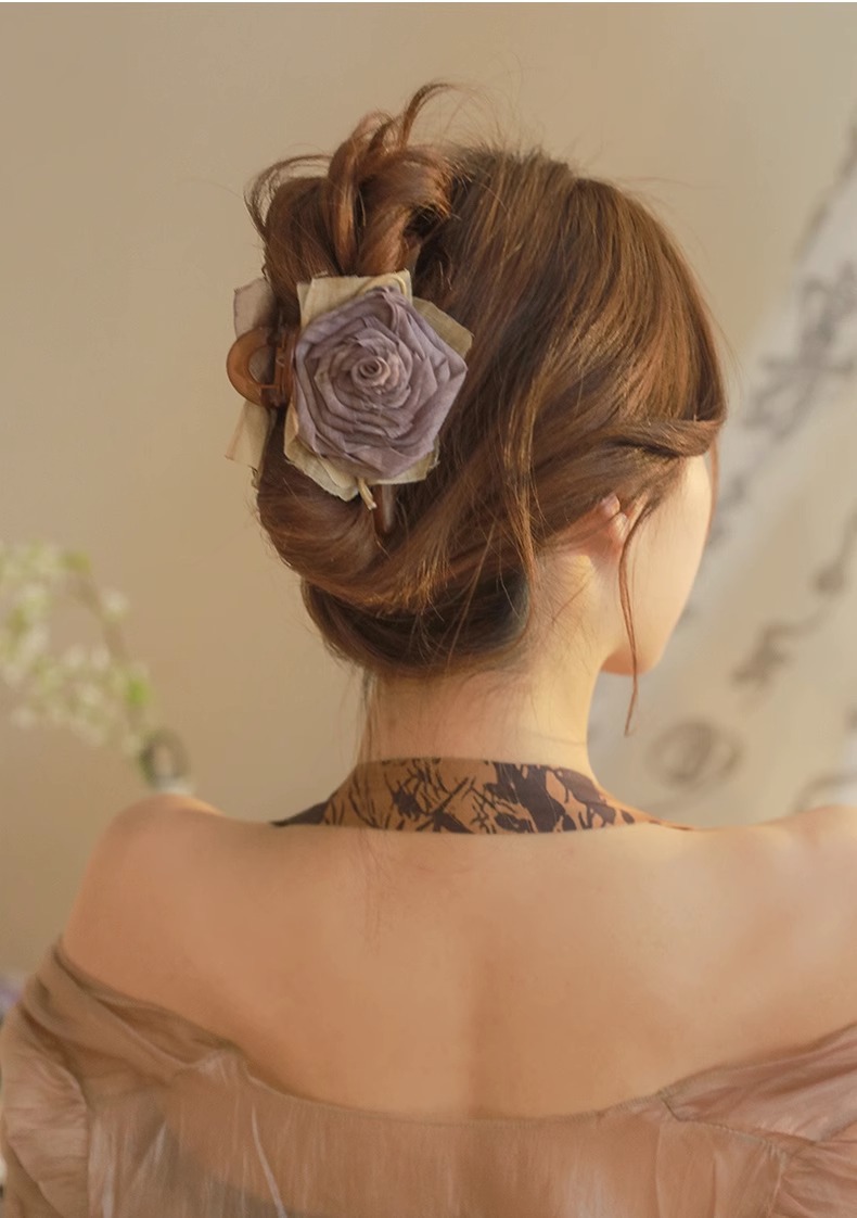 Fermaglio per capelli fatto a mano in tessuto con rosa essiccata, grande forcina di alta qualità, per donna, con cucchiaio antico, fermaglio per squalo, copricapo con temperamento_voghion.com