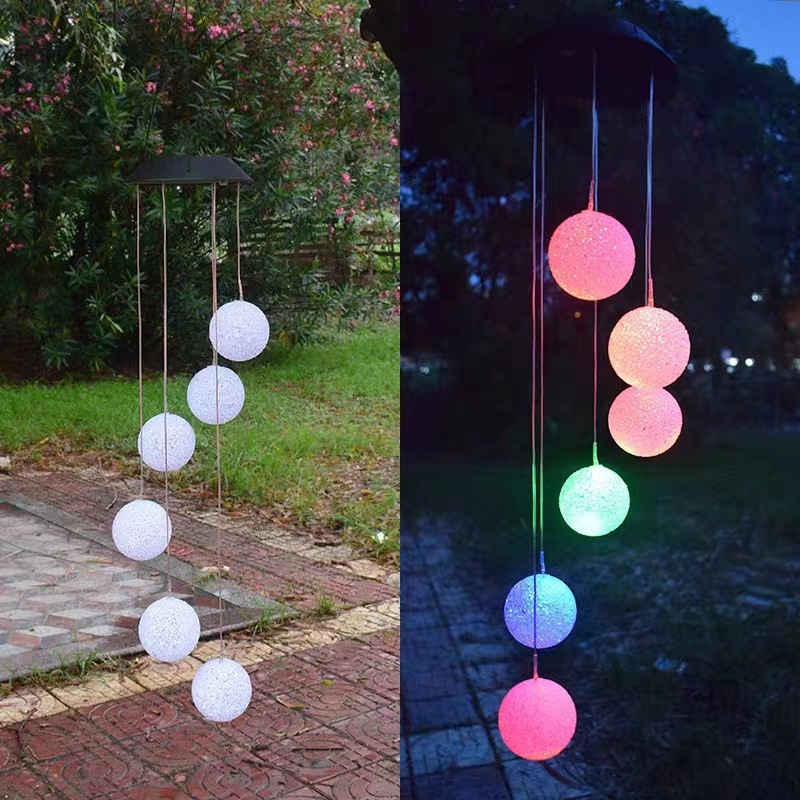 Solar wind bell lamp balcony terrace decorative chandelier outdoor waterproof particle ball and other landscape decorative lights