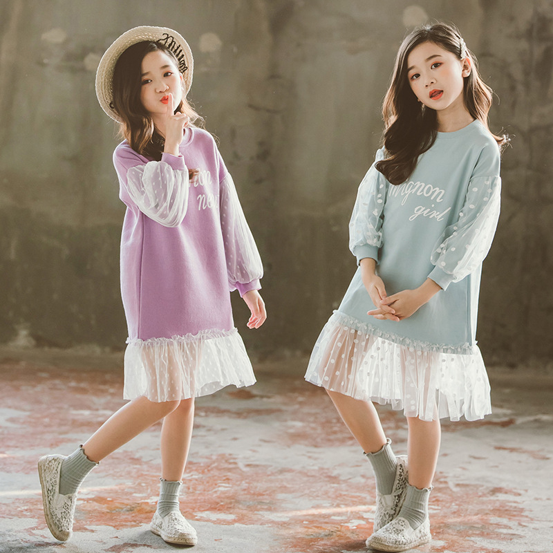 Girls' Spring and Autumn Dress 2022 New Children's Baby Girl Stylish Sweater Long Sleeve Princess Yarn Dress for Little Girls