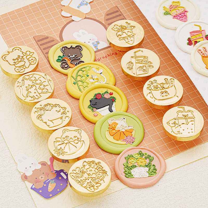 June mid-fire paint seal adorable dessert series brass carved DIY seal decorative seal
