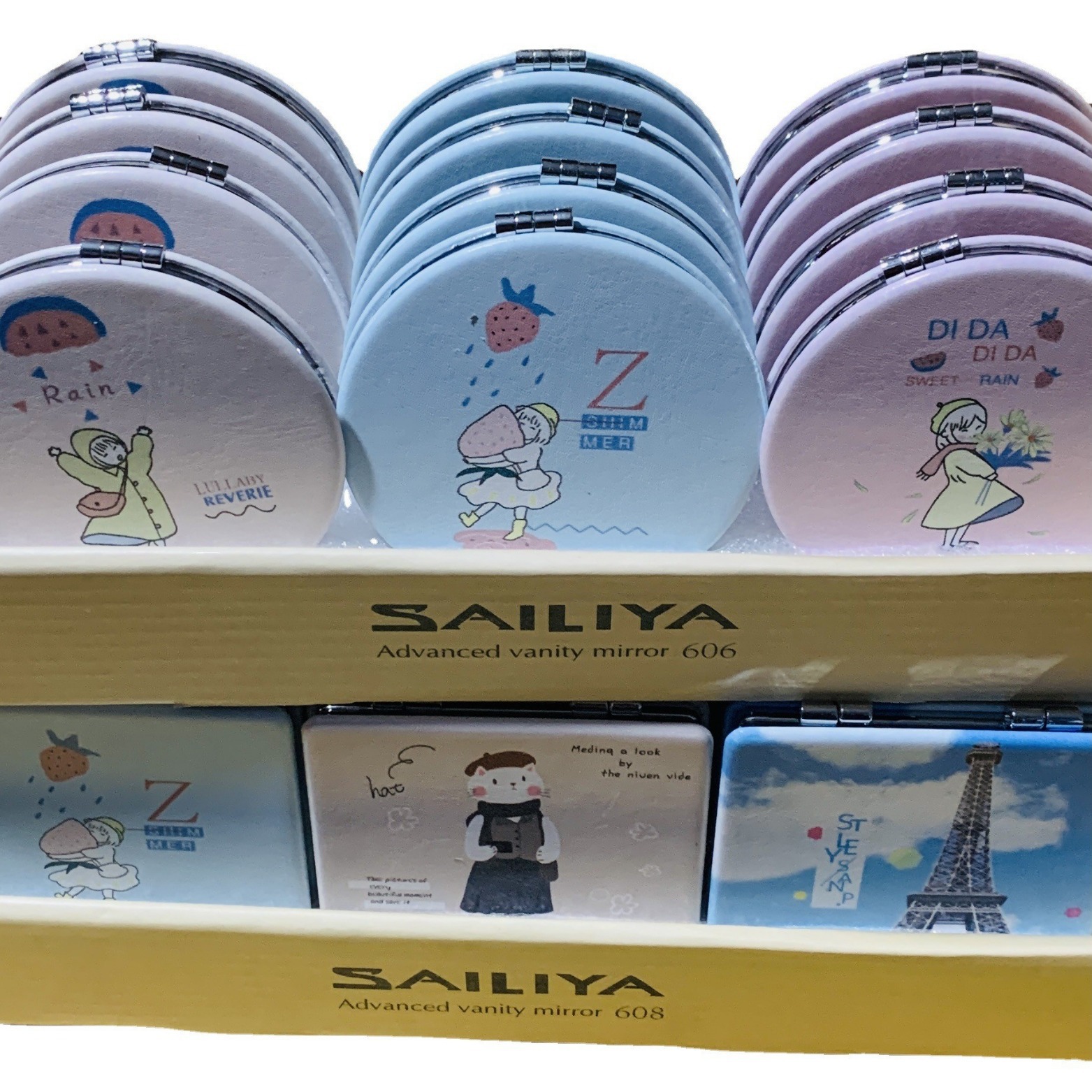 Double-sided mirror Double-sided leather mirror with magnifying mirror Portable mini portable small makeup mirror cartoon round mirror